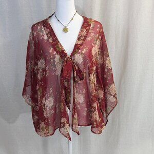 Cecico Size Medium Burgundy Floral Sheer Wrap